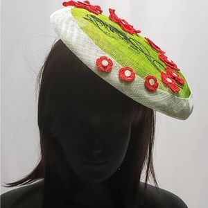 Lightly worn once - Custom made-Orange green roses and horse derby fascinator